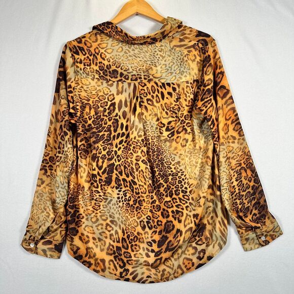 TAHARI Animal Print Dress Shirt Leopard Cheetah Print Womens L NWT - Picture 8 of 9